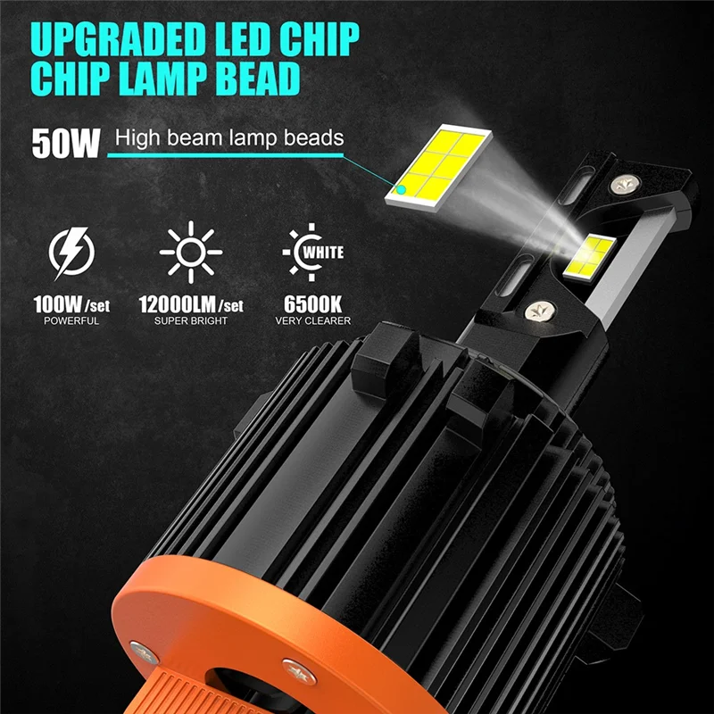 

6000LM H7 LED Headlight Bulb Wireless 50W Headlamp Auto Diode Lamps H7 Turbo Led 12V 6000K For VW GT7 Golf 7-A02G