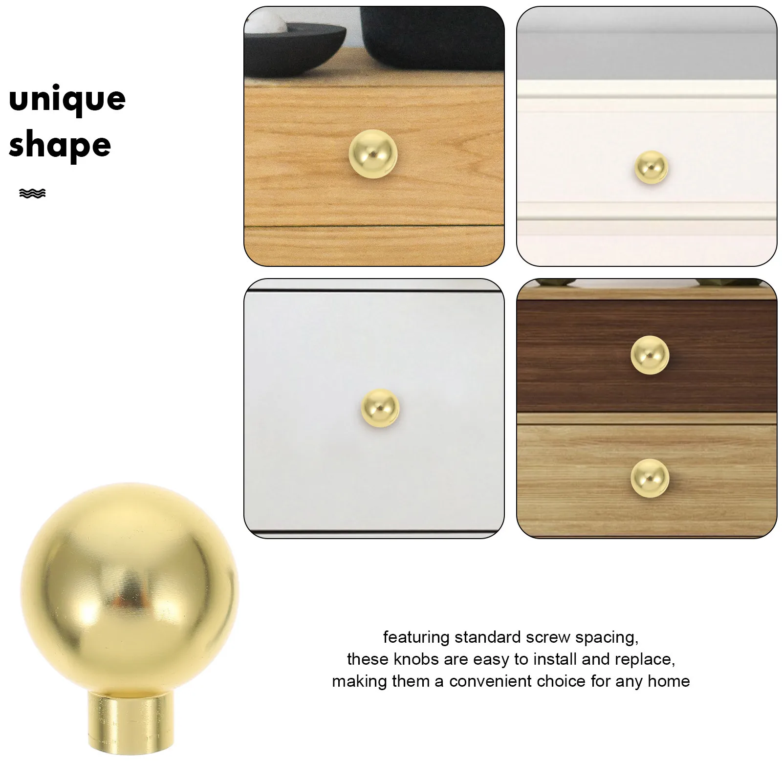Manopole per mobili a sfera rotonde dorate da 4 pezzi Maniglie per cassetti hardware moderne per cucina, bagno, camera da letto, pomelli per comò vintage