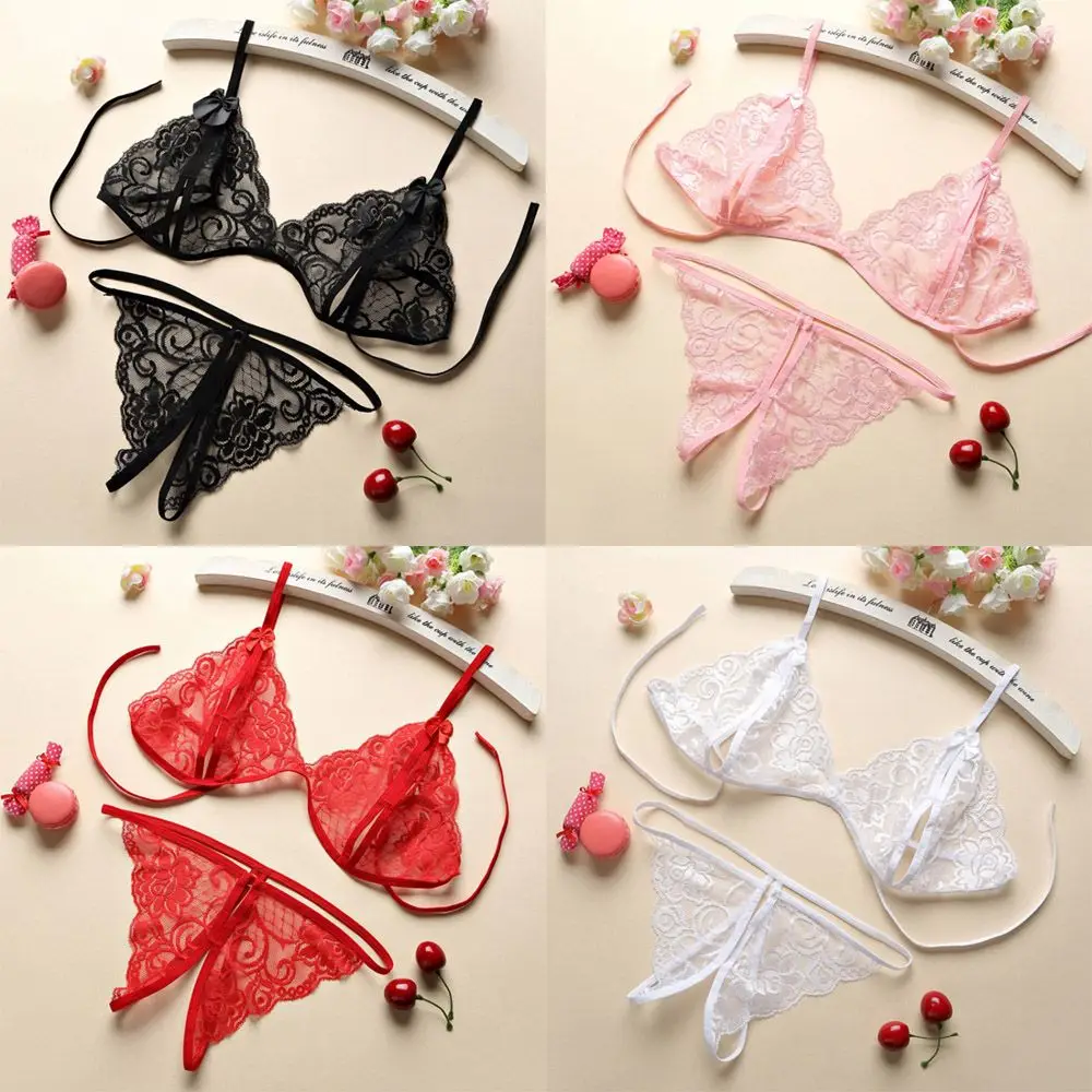 BH Set Blumen Tanga offene Tasse Frauen BH Höschen Spitze Dessous