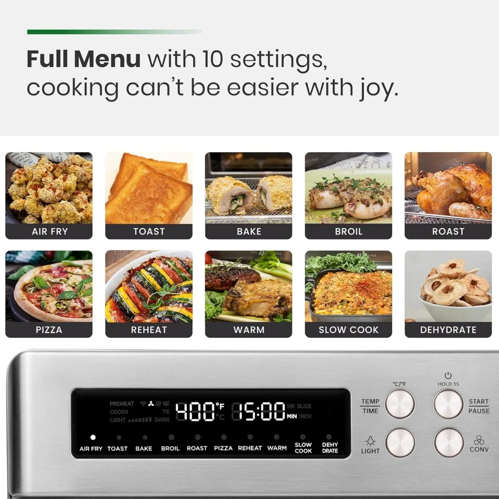 Infrared Heating Air Fryer Toaster Oven, Extra Large Countertop Convection Oven 10-in-1 Combo, 6-Slice Toast, Enamel Baking Pan