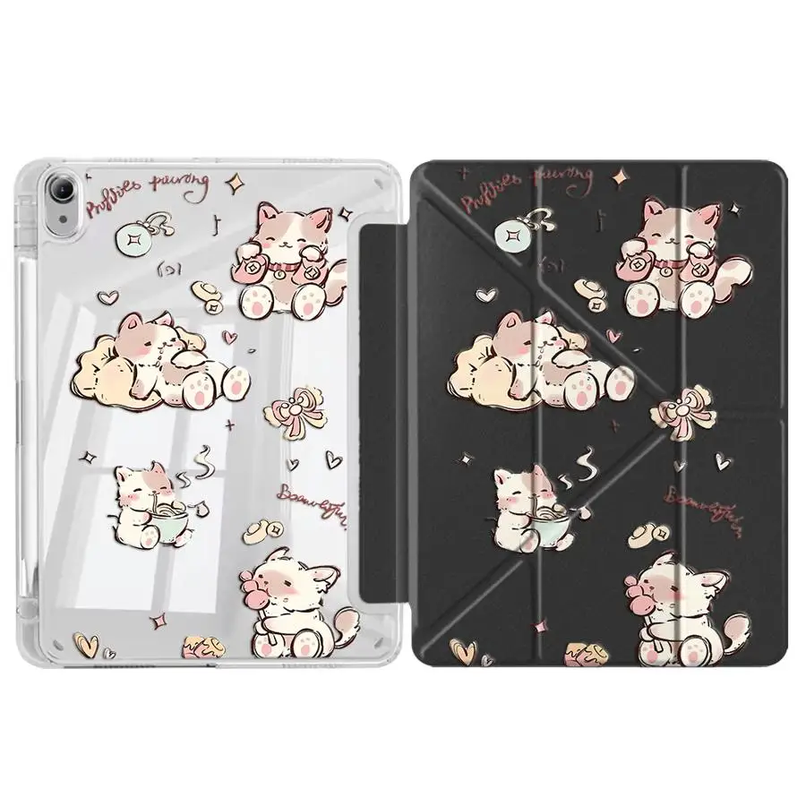 Cute Cat Tablet Case For iPad Pro 11th 10th 9th 8th 7th 12.9inch Pro 2025 Air 4 5 M3 M2 M4 11inch Mini 6 7 Holder Cover Y-Fold