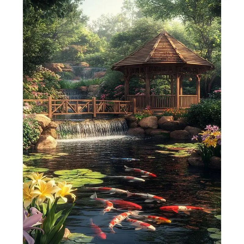 

PhotoCustom Paint By Numbers Kit Courtyard Scenery Picture By Numbers Wall For Adults Drawing Wall Art