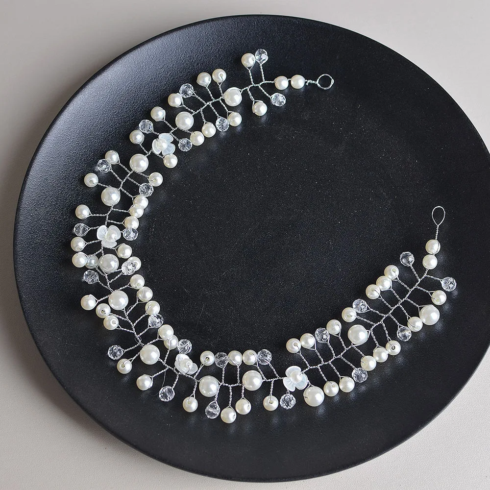 Elegant Flower Pearl Headband Bride Wedding Dress Accessories Garland Headdress Bride Hair Band Hairvine Wedding Jewelry