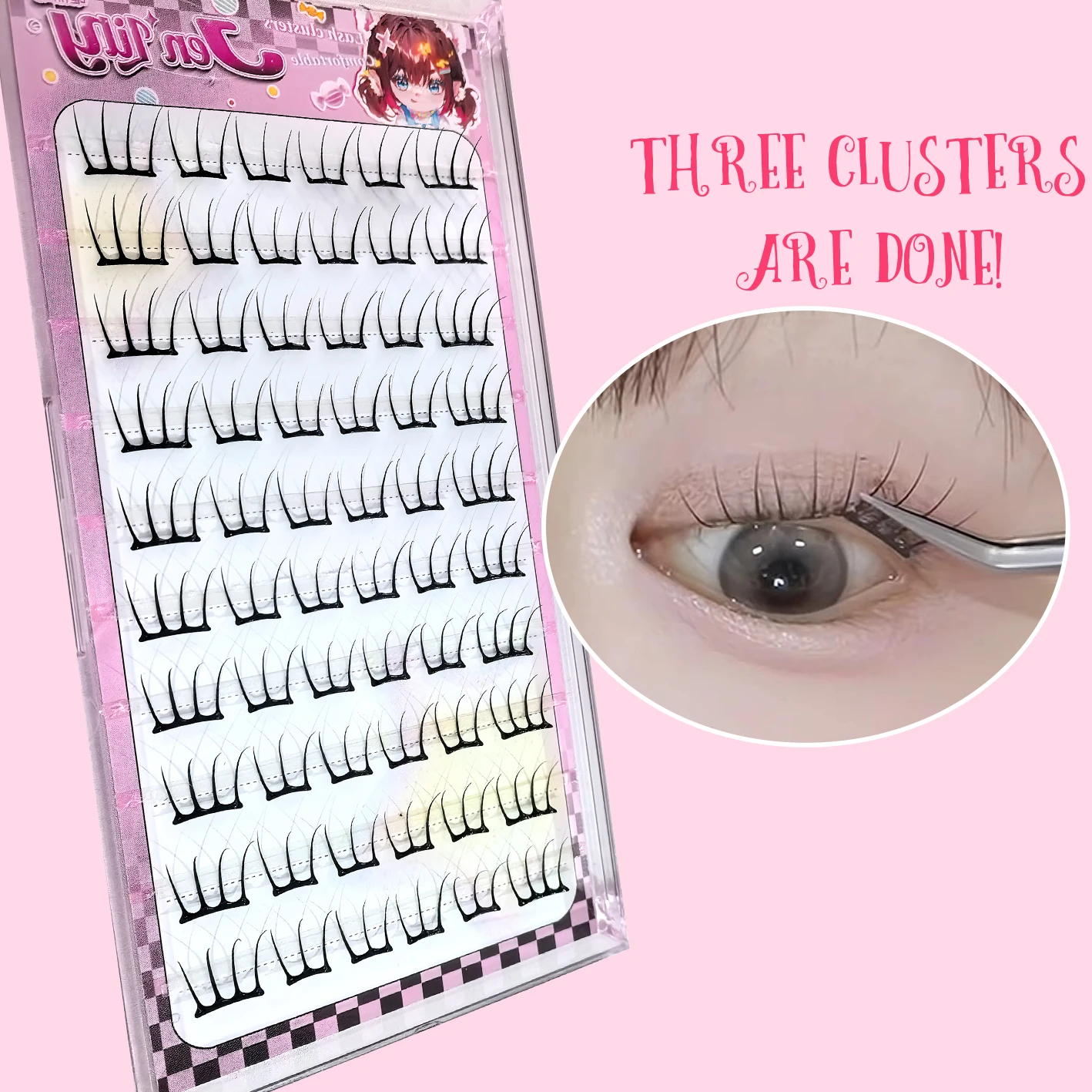 Koreanische stilvolle falsche Wimpern, K-Pop-inspiriertes Design, Comic, flauschig, clusteriert, schlank, selbstklebend, perfekt für den Alltag – Detail 8