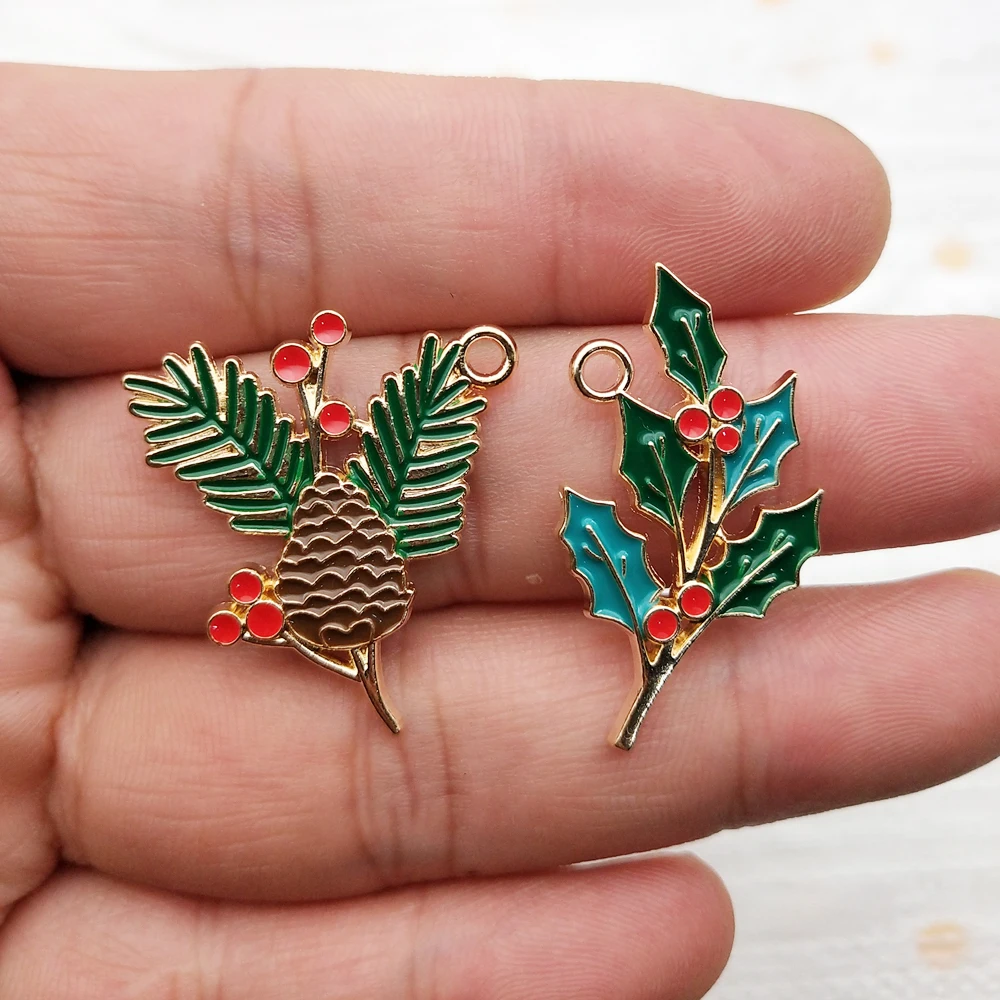 10pcs Leaf Branch Charms Jewelry Accessories Enamel Earring Phone Keychain Bracelet Pendant Diy Making Alloy Metal Gold Plated