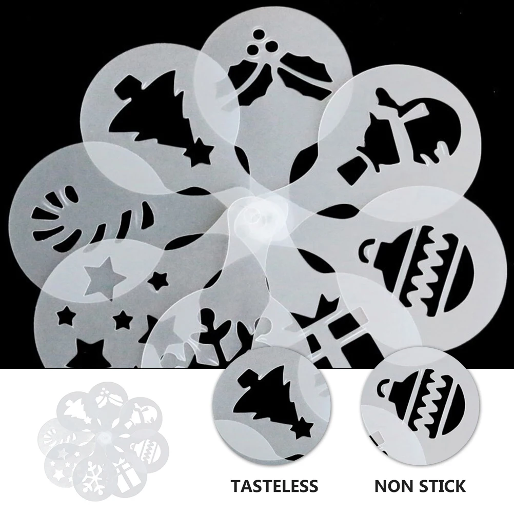 

8 Pcs Latte Art Cake Spray Mold Christmas Decor Stencils Decorating Tools DIY Baking Molds