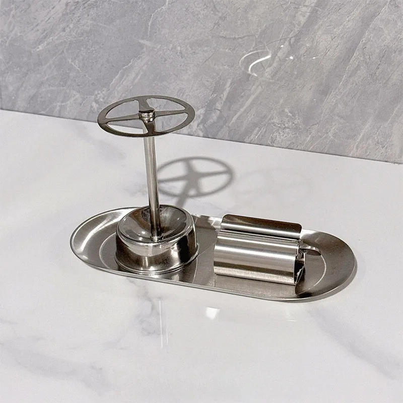Image of Rostfreier 304 Edelstahl Zahnbürstenhalter mit Zahnpasta-Quetscher Badezimmer-Aufbewahrungsorganizer