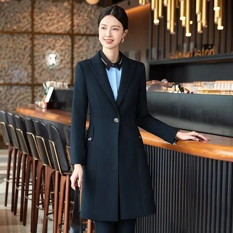Tessuto di alta qualità Autunno Inverno Stili formali eleganti Giacca a vento medio lunga Abbigliamento da lavoro professionale per ufficio Intervista in carriera