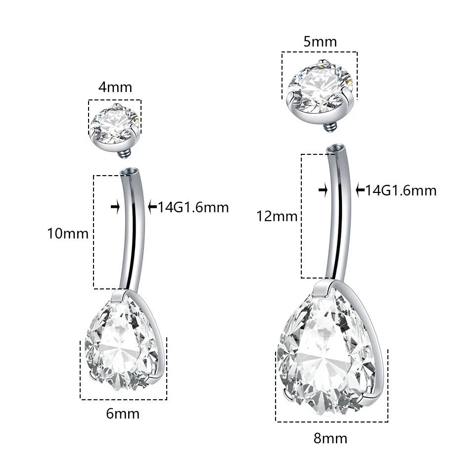 1pc Titanium Internally Threaded Belly Piercings Jewelry Teardrop Shape Zircon Belly Button Ring Navel Piercing