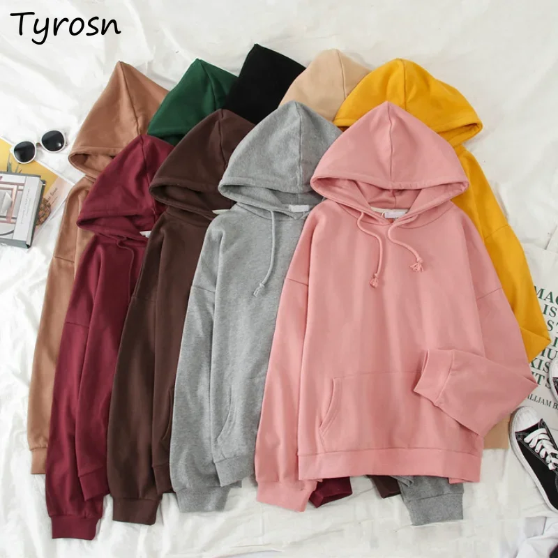 여성용 모자와 후드, 단색 스위트 학생, 올매치 캐주얼 루즈 스웻셔츠, 후드 얼짱 팜므 캔디 색상, 심플 핫 세일
