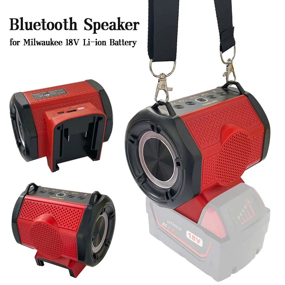 Portable Speaker Fit for Milwaukee 18V Li-ion Battery with USB Type-C Port Bluetooth-compatible Player Loudspeaker Amplifier