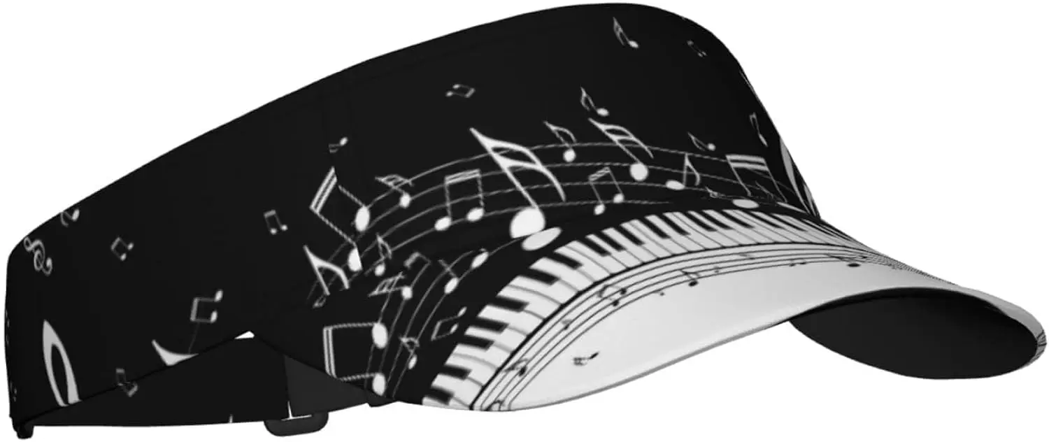 Piano Keys with Musical Notes Printed Sports Sun Visor Hats,Twill Adjustable Sun Caps for Men Women,Lightweight,Tennis,Golf