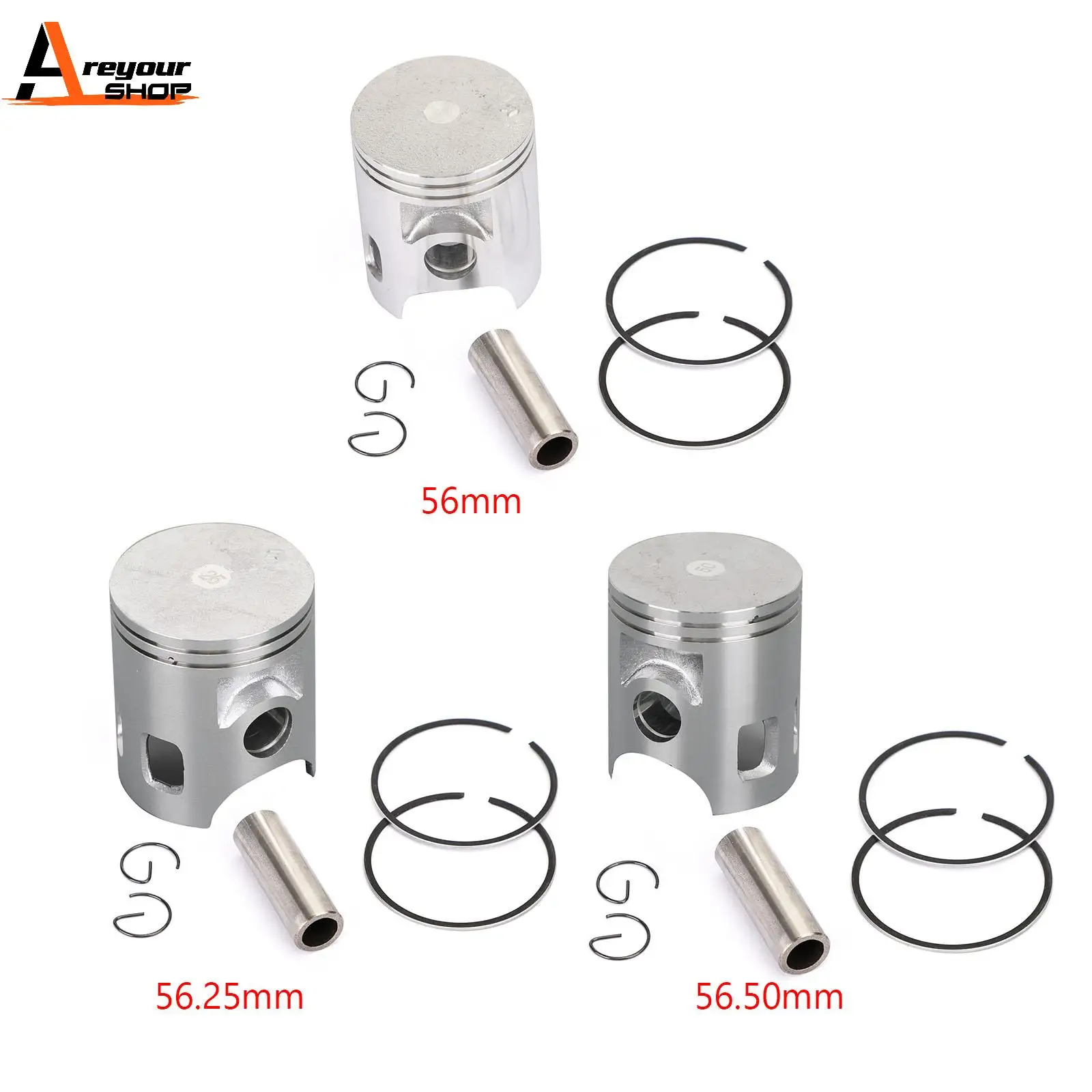 Zestaw tłoków Areyourshop otwór STD / 0.25MM / 0.50MM pasuje do Yamaha DT125 78-81 DT125MX 86-91 56mm / 56.25mm / 56.50mm rozmiar otworu