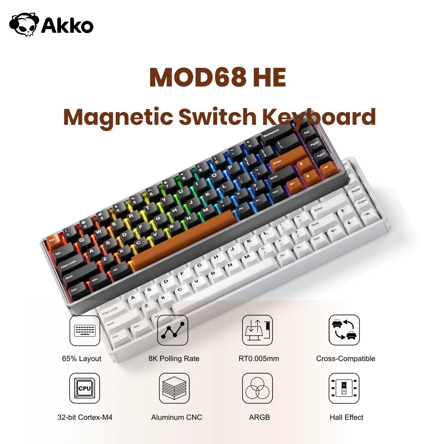Akko MOD68 HE لوحة المفاتيح 65% التبديل المغناطيسي الزناد السريع 0.005 مللي متر 8K ARGB الألعاب لوحة المفاتيح الميكانيكية المخصصة الألومنيوم CNC طوقا