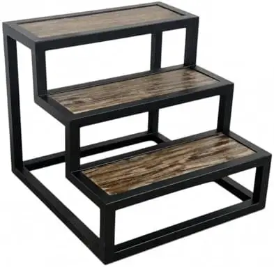 Acacia Hardwood Three Step Stool for Adults and Kids, Bed Stepstool with Anti-Slip Bottom, Heavy Duty for Kitchen
