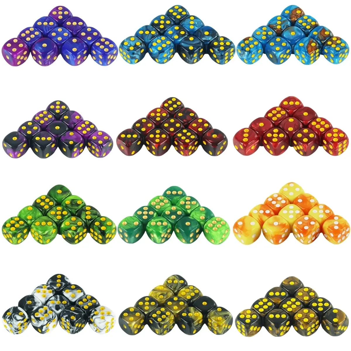Premium Quality Round Dot D6 Dice Set for Table Board Gaming - 12mm Mixed Color, Pack of 10