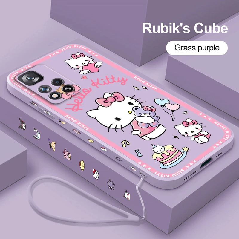 Hello Kitty Voor Xiaomi Redmi Note 12 12S 12r 11 11T 11S 10S 10S 9 8T Pro Plus 5G Vloeibaar Linker Touw Telefoonhoesje