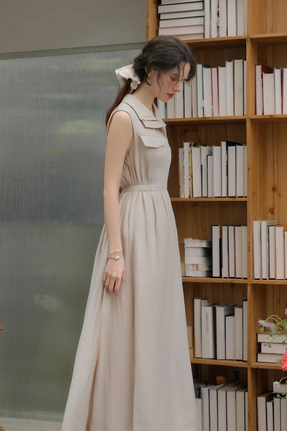 VIMLY Women Office Lady Vest Dress 2025 Summer Casual Sleeveless Lapel Dress Simple Elegant Style Commuter Sundress with Pockets