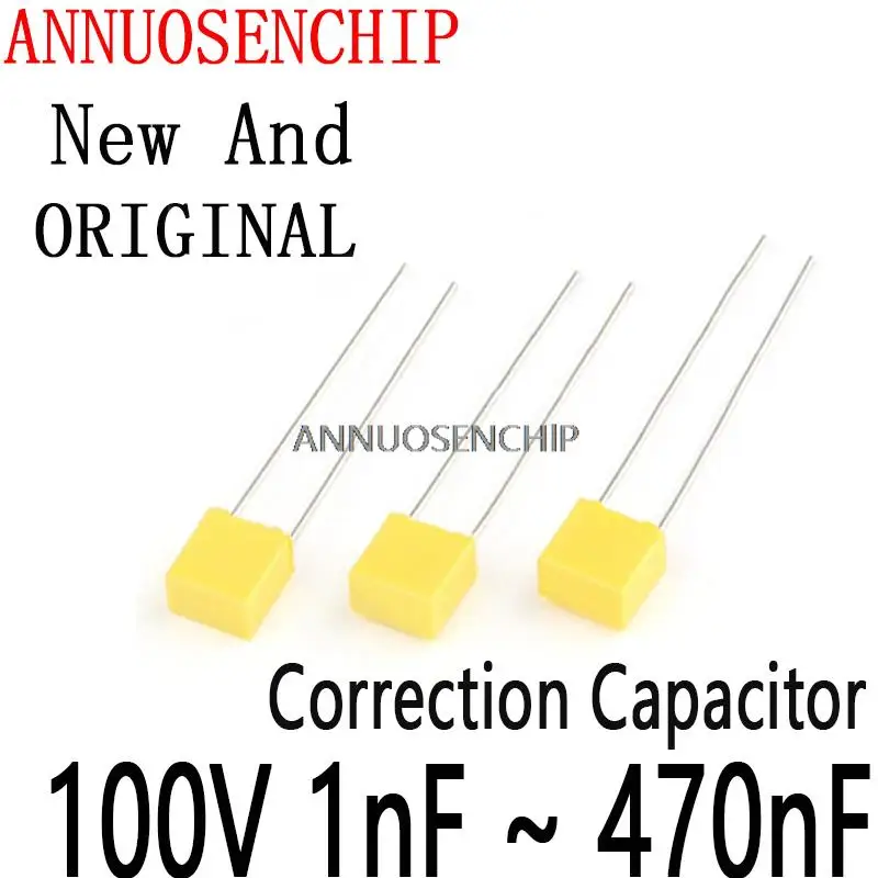 20PCS Polypropylene Safety Plastic Film 100Nf 220Nf 10Nf 47Nf 22Nf 1Nf 0.47Uf 0.1Uf Correction Capacitor 100V 1nF ~ 470nF