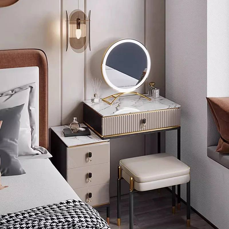 غرفة نوم فاخرة الحديثة الغرور الجدول خزانة أدراج مرآة لوضع مساحيق التجميل منضدة الزينة مكتب كرسي مستحضرات التجميل Vestidores أثاث المنزل