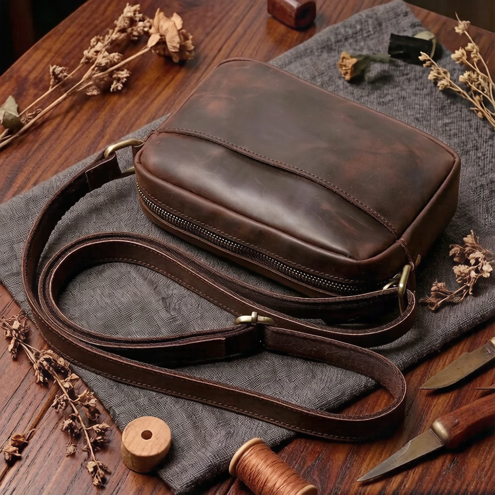 Retro Genuine Leather Crossbody Bag, Stylish and Minimalist Design, Durable and Wear-Resistant Top-Layer Cowhide Shoulder Bag