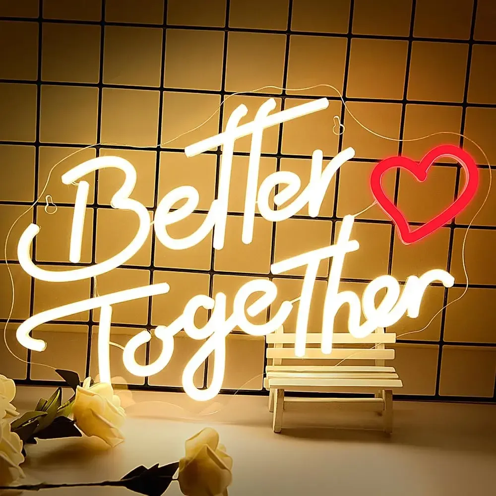 

LED Better Together Neon Sign Text Wedding Neon Light For Wall Decor For Bar Bedroom Engagement Party Birthday Christmas Gifts