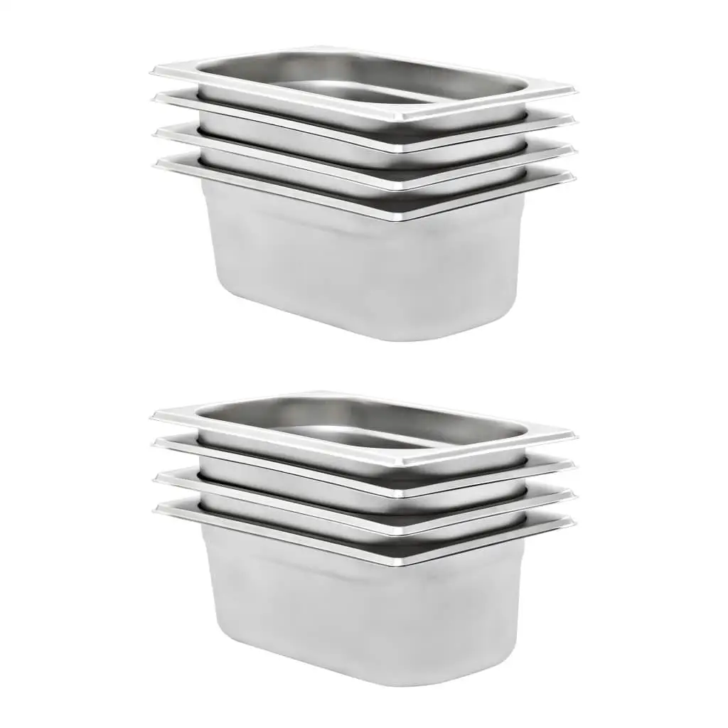 8-Piece Stainless Steel Gastronorm Containers GN 1/4 - 100mm Deep for  Storage