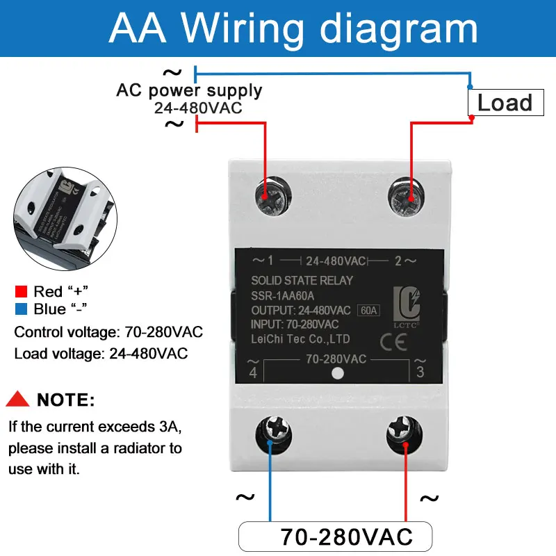 LCTC SSR مرحل الحالة الصلبة العشوائي 10A 25A 40A 60A 80A 100A 120A DC التحكم AC مرحلة واحدة التحكم 3-6VDC 24-480VAC #6