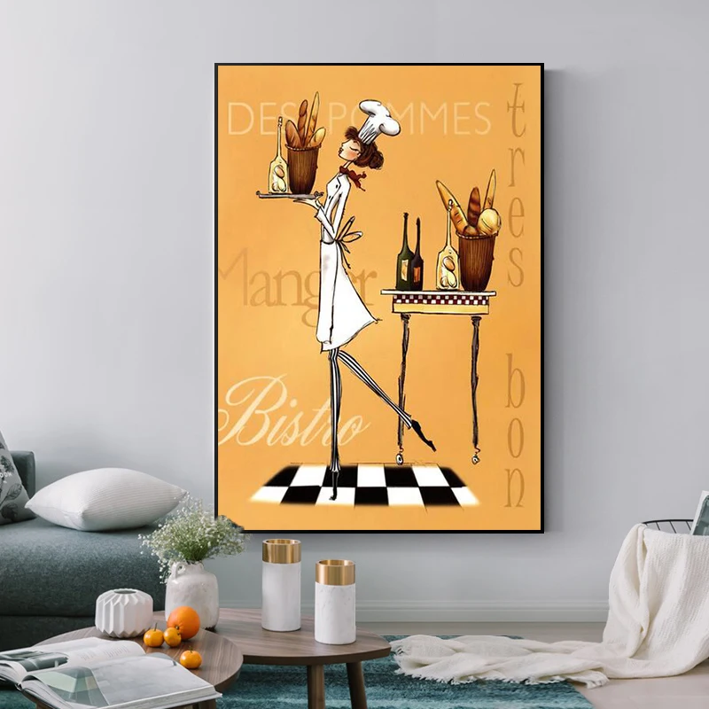 

Kitchen Decor Picture Home Decor Nordic Creative Female Chef Prints Quote Living Room Wall Art Picture Frameless Painting