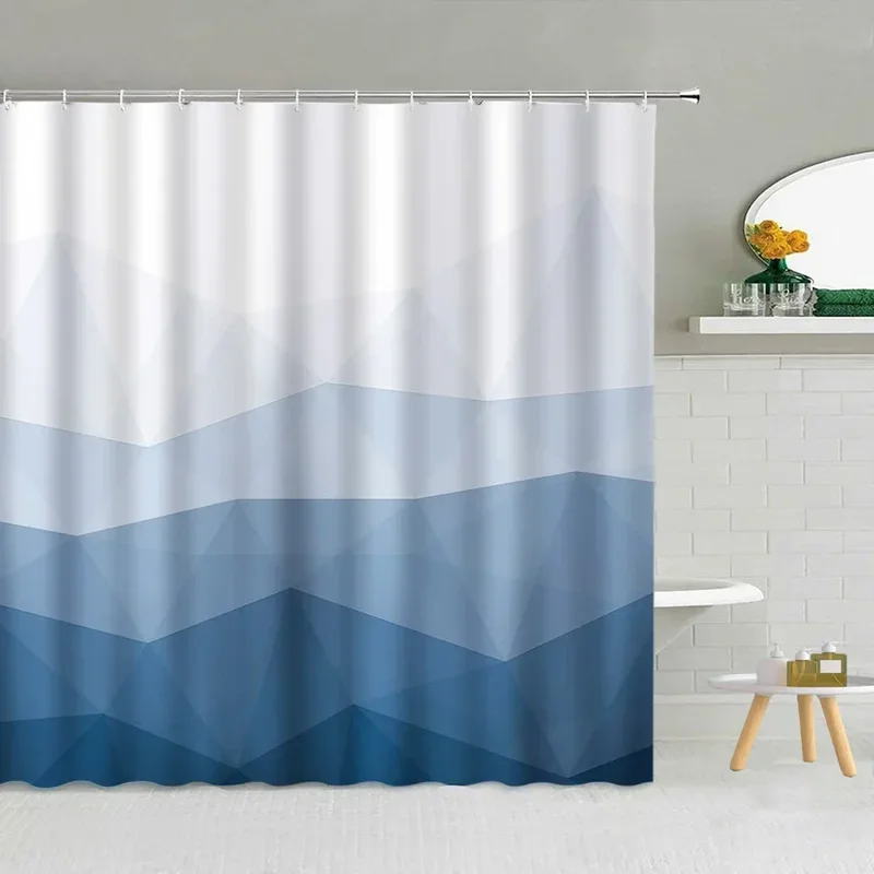 Geometric Shower Curtain, Gradient Colour Rhombus Bright Mid Century Modern Abstract Art Navy Blue Purple Bathroom Decorative