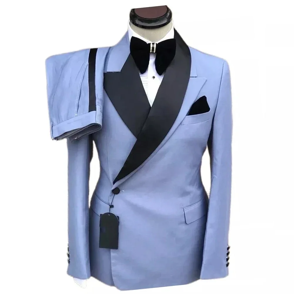 Luxury One Button Men's Suits Flat Front Slim Fit Male Clothing High Quality 2 Piece Jacket Pants Costume Homme Wedding Terno