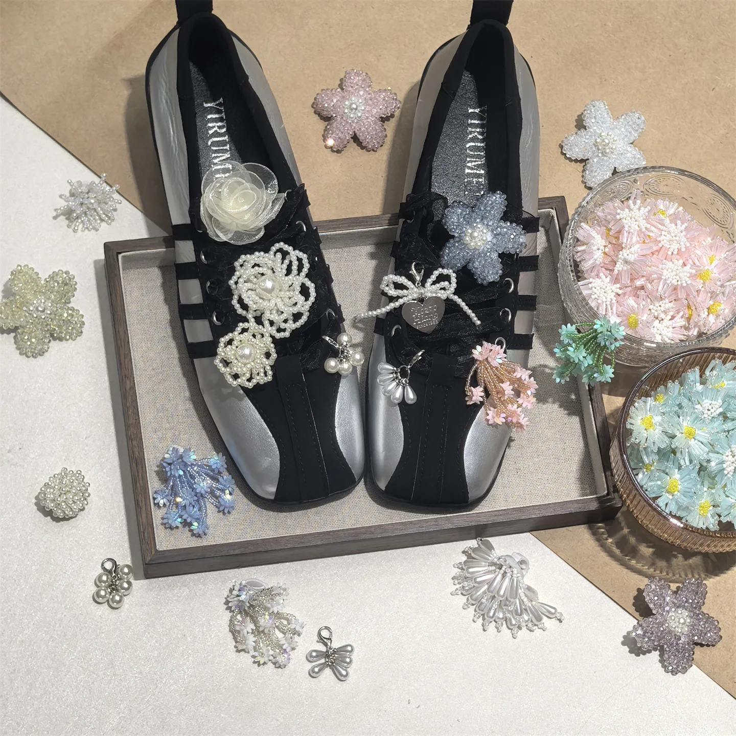 Shoe Clips Ballet Mary Jane Pearl Bow Beaded Floral Organza White Small Lightweight Women Girls Elegant Party Wedding Daily