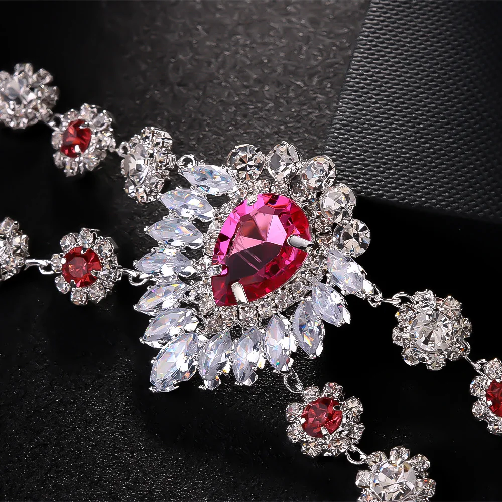 Stonefans Exotic Style Pink Crystal Head Chain Forehead Jewelry for Women Boho Bridal Rhinestone Forehead Chain Wedding Party