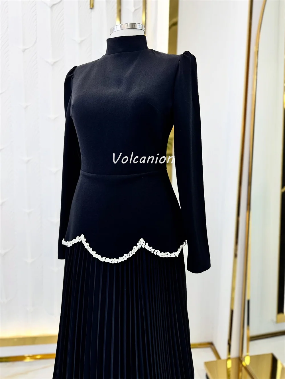 Customized Classic Matching Organza Rhinestone Ruffle Beading Draped Straight High Collar Long Dresses Bespoke Occasion Dresses