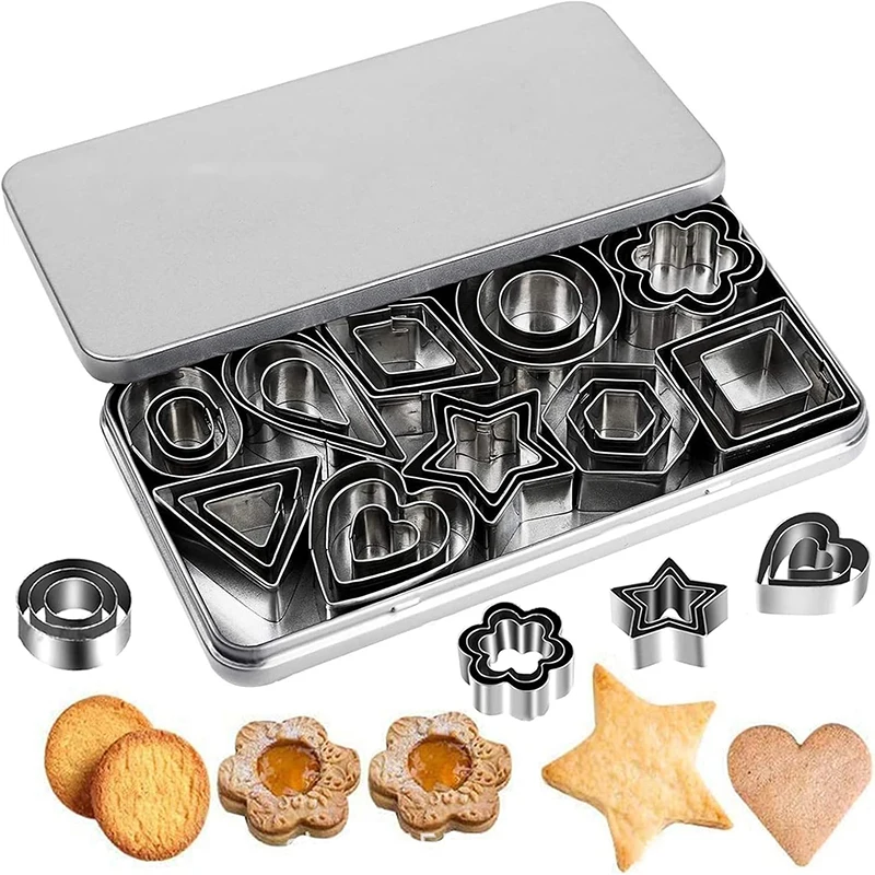 30 Uds molde para galletas de acero inoxidable Mini cortadores de galletas conjunto corazón estrella flor forma geométrica cortadores de galletas molde para pasteles herramienta para hornear
