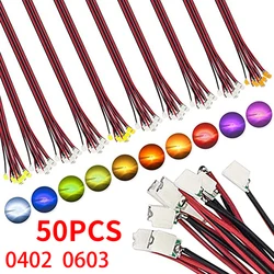 50Pcs 0402 0603 SMD LED Model Lamp Wired Micro Led Pre-soldered Chip Wired 3V Railway Train Model Toy Light DIY Leads Wires 30cm