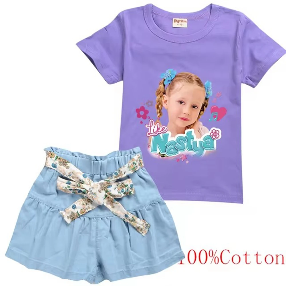 Like Nastya Show Clothes Toddler Girls Casual Outfits Boys Summer Clothing Kids Cotton T-shirts + Denim Shorts 2pcs Sets