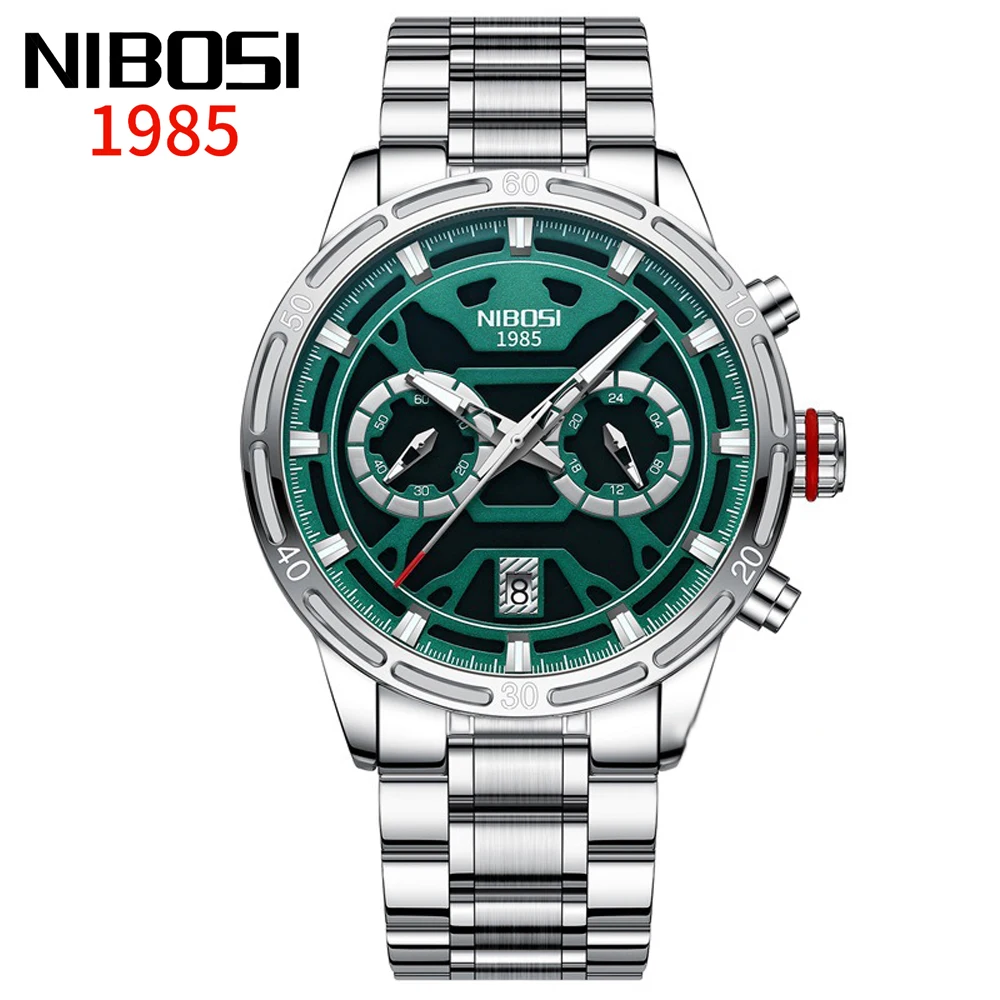 

NIBOSI брендовые роскошные кварцевые часы с хронографом для мужчин, спортивные водонепроницаемые часы из нержавеющей стали со светящейся датой, мужские часы Relogio Masculino
