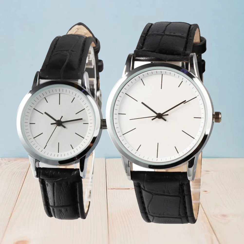 2 قطعة ساعات الزوجين حزام أسود الفرقة الأبيض الهاتفي موضة كوارتز ساعة المعصم وقت دقيق هدية عيد الحب #3