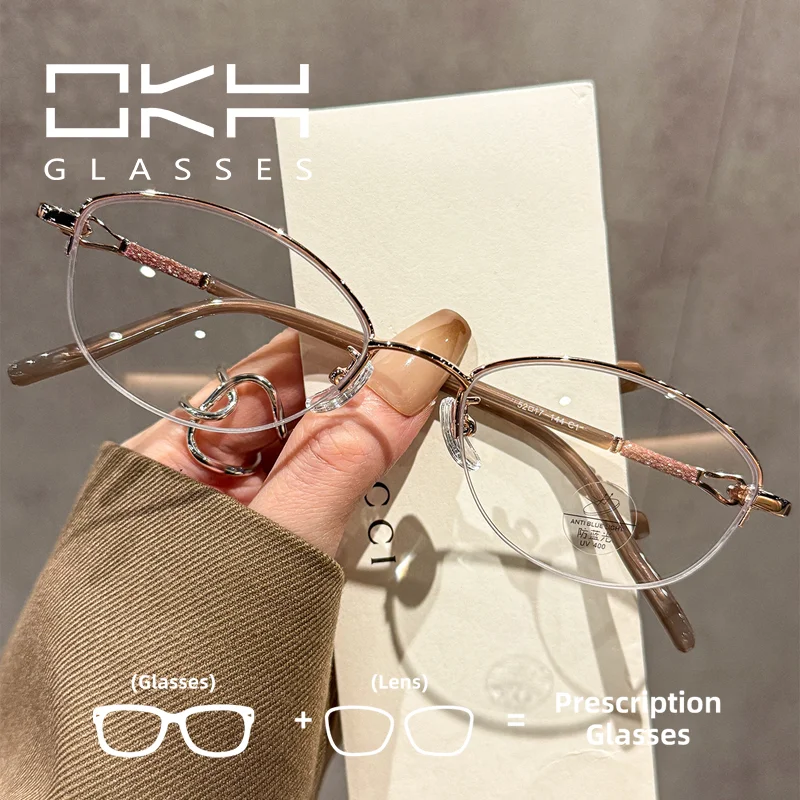 

Очки OKH Light Luxury с полуоправой в форме бабочки, золотистые, с тонкой оправой, с защитой от синего света, для мужчин и женщин