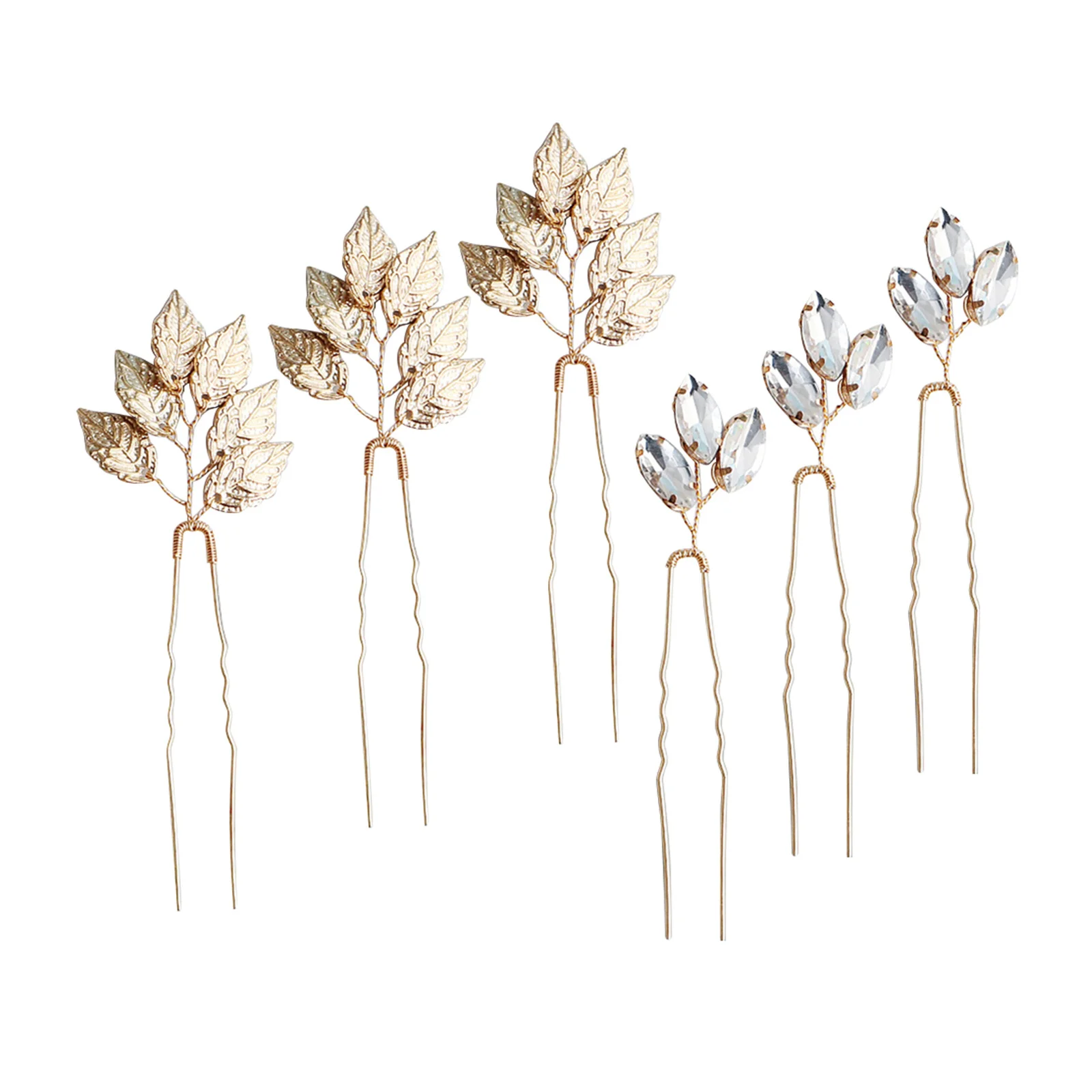 

6pcs Alloy Hairpin Leaf Rhinestone Bridal Hair Clip Wedding Party Updo Crystal Headdress For Women