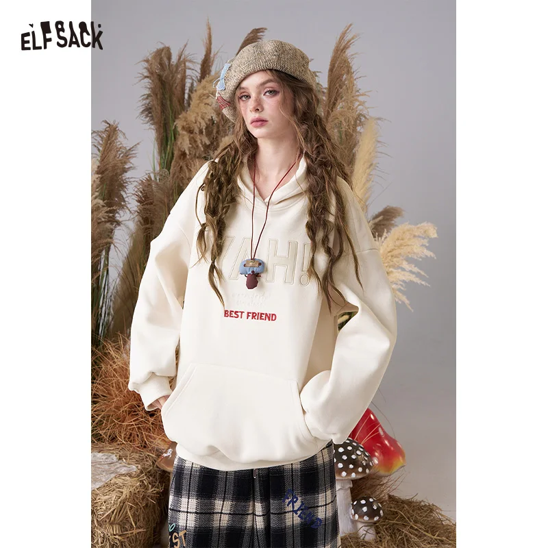 

ELFSACK 2025 Winter New Arrivals Casual Loose Fit Logo Letter Hoodie For Woman