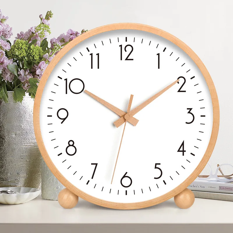Cream Style Japanese Wooden Desk Clock Modern Silent Table Clock for Bedroom Living Room