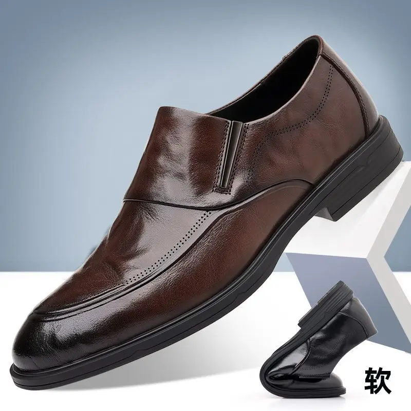 2026 Autumn Spring Men's High Quality Fashion Formal Leather Shoes Top Layer Cowhide Formal Business Casual Rubber Sole Non-slip