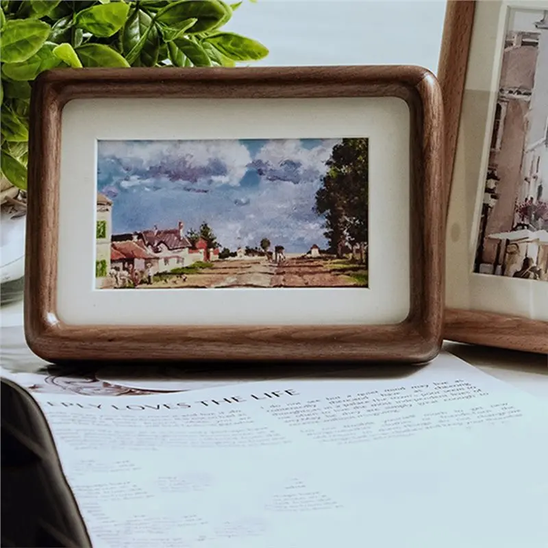 A25F-Black Walnut Solid Wood Rounded Corner Photo Frame Decorative Tabletop Display Wooden Picture Frame Artwork Holder