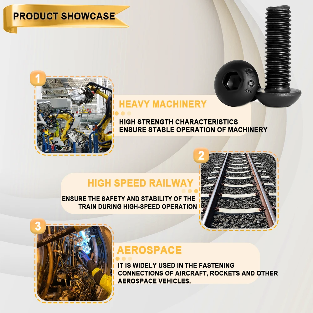 Boulons de carénage de moto en acier au carbone noir, vis à tête ronde, douille hexagonale, grade 10.9, bricolage, ISO7380, M2, M2, 5, M3, SafeM5M6M8