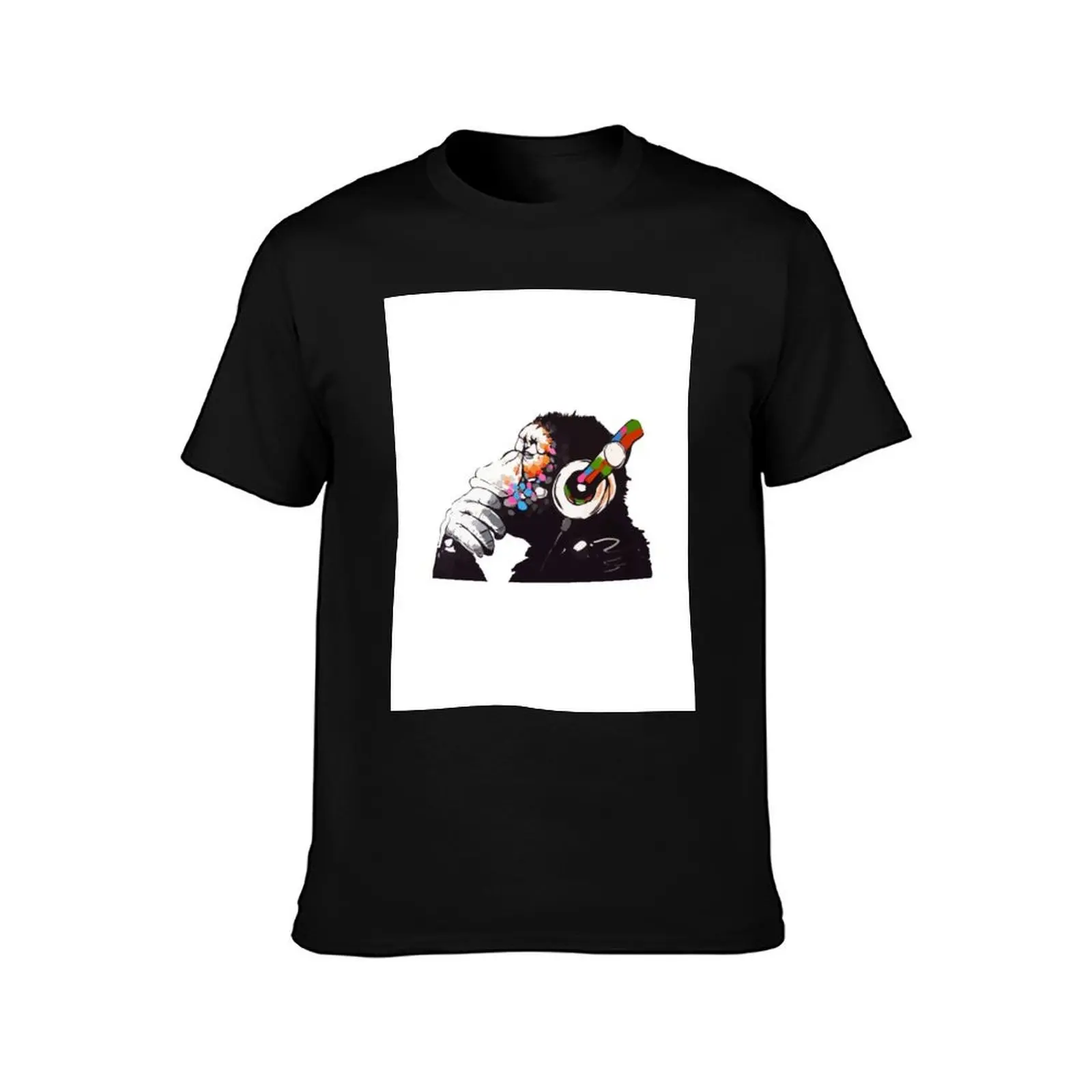 BANKSY DJ Monkey Thinker T-Shirt Louboutins funny costumes customizeds Short sleeve tee men