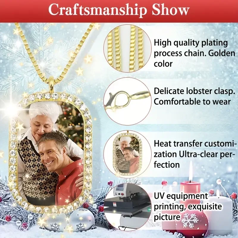 Collar con foto personalizada para mujer: regalo de San Valentín personalizado con diamantes de imitación brillantes