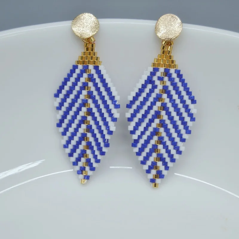 ZGMXR Bohemia Rice bead earrings Geometric shape Color mixing Hand-woven Alloy Personality Female National style Original design