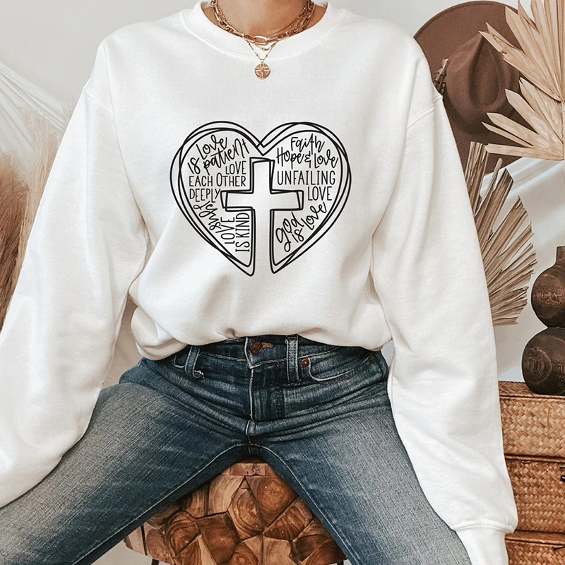 

Hope Love Faith Jesus Cross Religious Sweatshirt Hoodie Women Harjuku Faithful Christian Clothes Female Jumpers Dropshipping